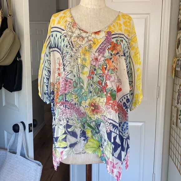 Johnny Was patchwork print floral mixed graphic boxy top - Picture 1 of 9
